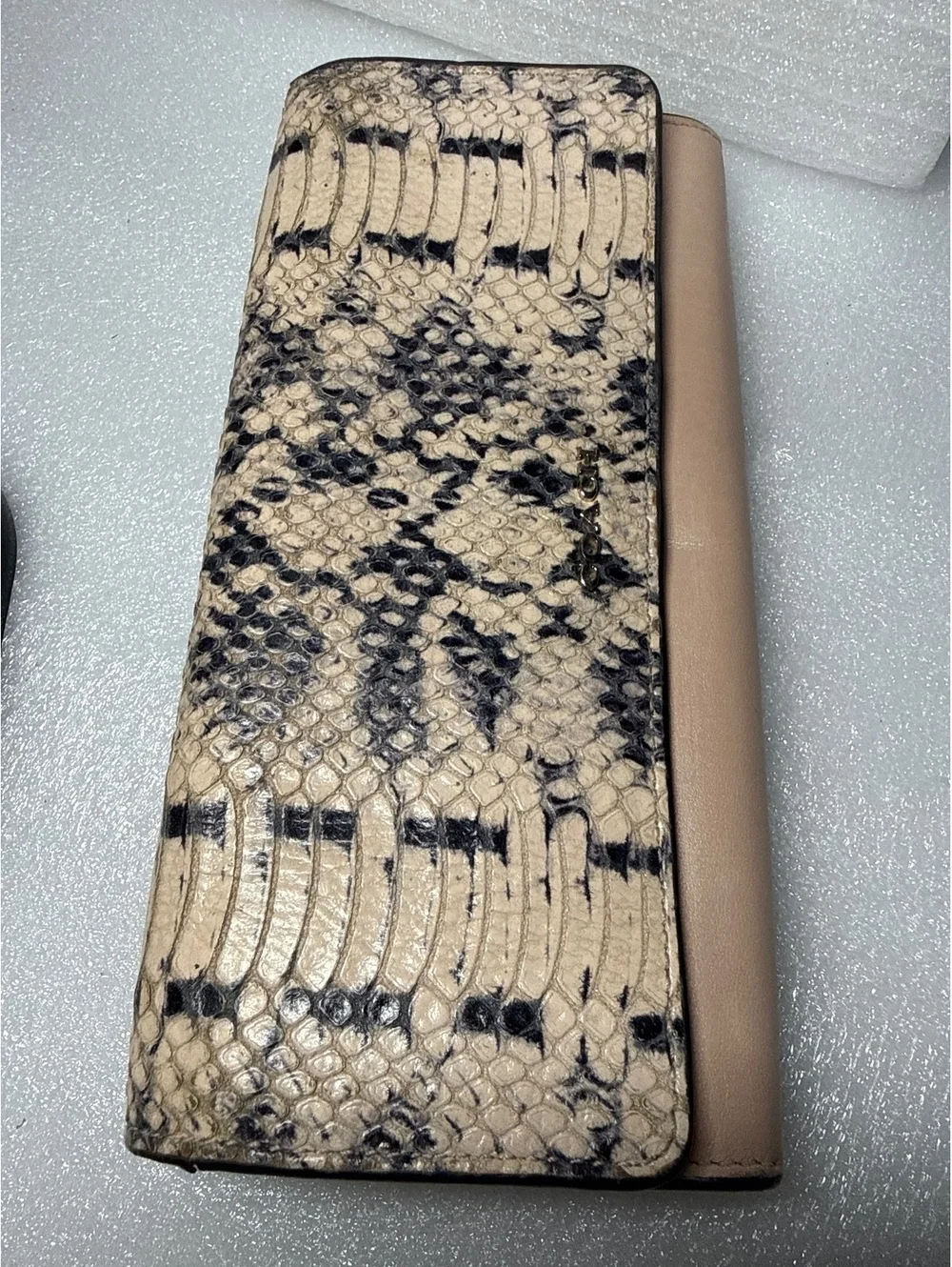 Coach Snakeskin Print Leather Flap Wallet Nude Beige Long Continental Wallet